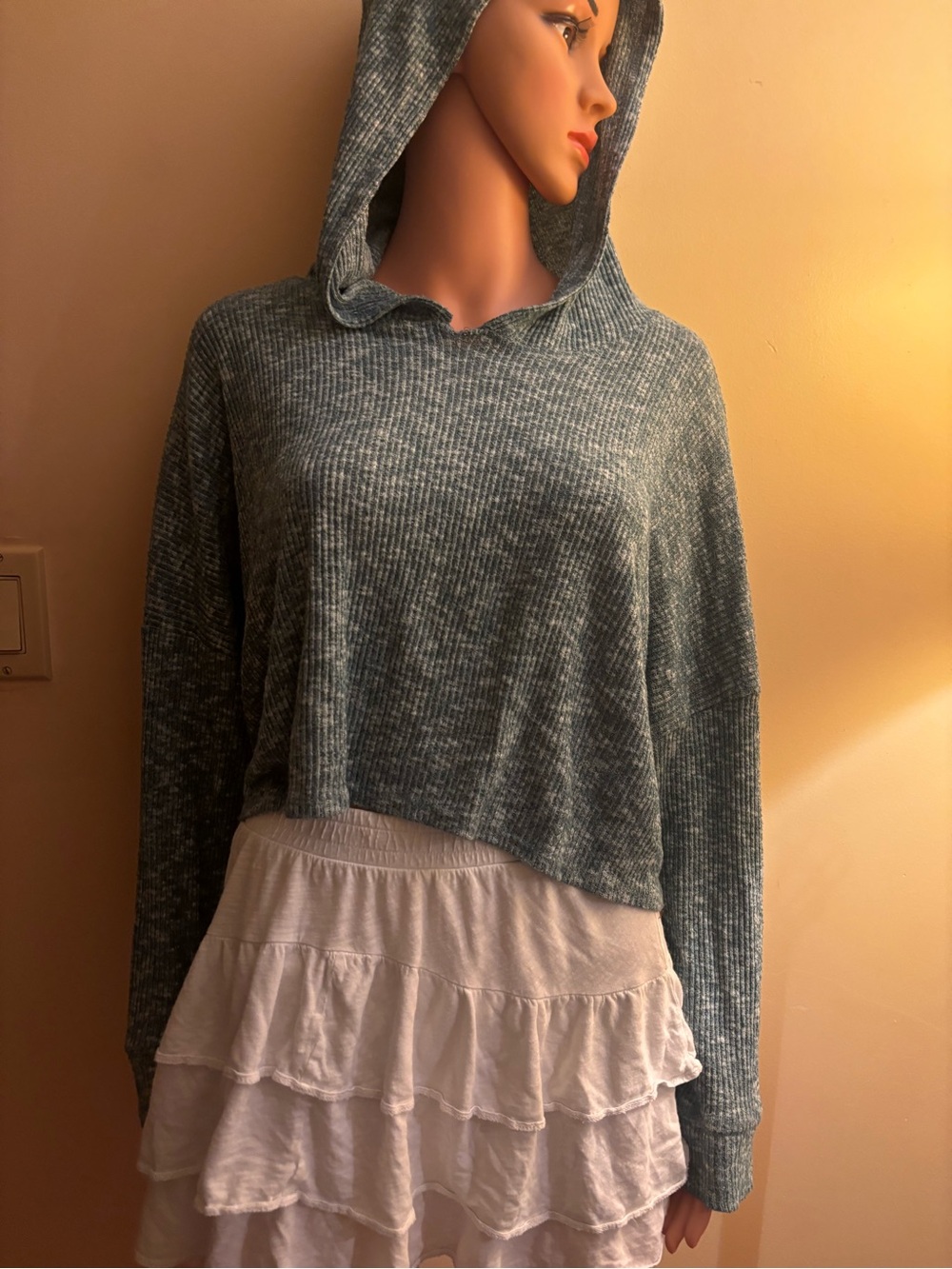 American Eagle Outfitters Marled teal Cropped Hoodie